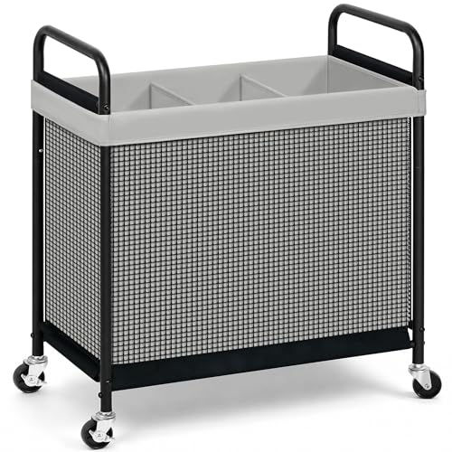 STORAGE MANIAC Rolling Laundry Hamper with Wheels 3Section Laundry Sorter Rolling Laundrys Basket on Wheels with Removable Bag Clothes Hamper Laundrys Organizer Cart Bathroom Bedroom 120L Grey - Image 1
