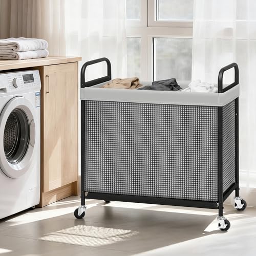 STORAGE MANIAC Rolling Laundry Hamper with Wheels 3Section Laundry Sorter Rolling Laundrys Basket on Wheels with Removable Bag Clothes Hamper Laundrys Organizer Cart Bathroom Bedroom 120L Grey - Image 3