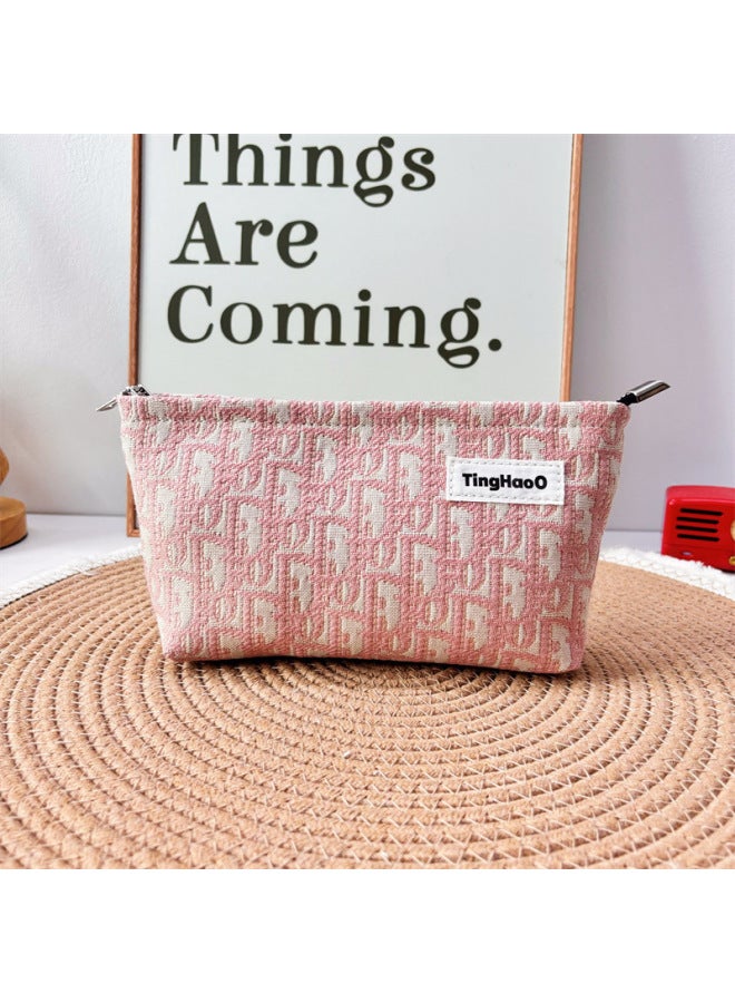 Niche Fabric Makeup Women's Bag Wash Bag Large Capacity High-looking European And American Style Storage Bag Pink Makeup Bag Women's Bag-Size:Pink D Medium (length 23 * Height 13) - Image 1
