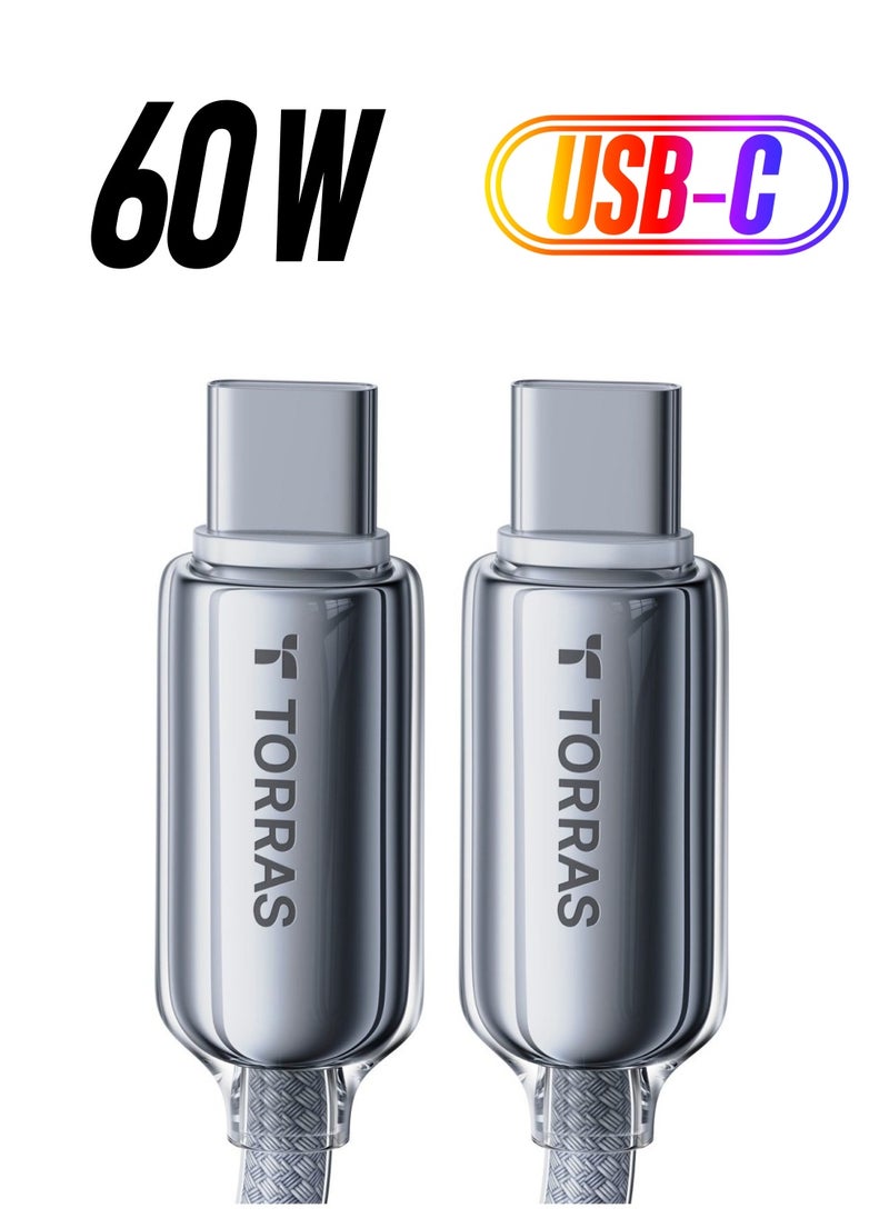 TORRAS USB-C To USB-C Cable 60W (1.2m) Mil-Grade Tested USB-C Charger Cable Fast Charge for iPhone 16/Plus/Pro/Pro Max, iPhone15/Plus/Pro/Pro Max, Samsung S25/Plus/Ultra, S24/Plus/Ultra, S23/Plus/Ultra, MacBook Air, Pro / iPad Pro/Air/Mini (Titanium Grey)  - Image 1
