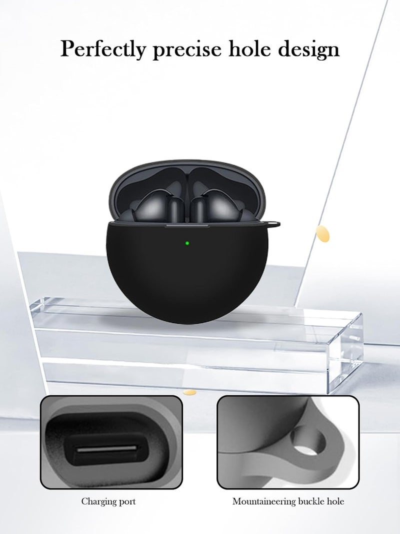 SJet Soft Silicone Protective Case Cover for Huawei FreeBuds 7i with Keychain (Black) - Image 2