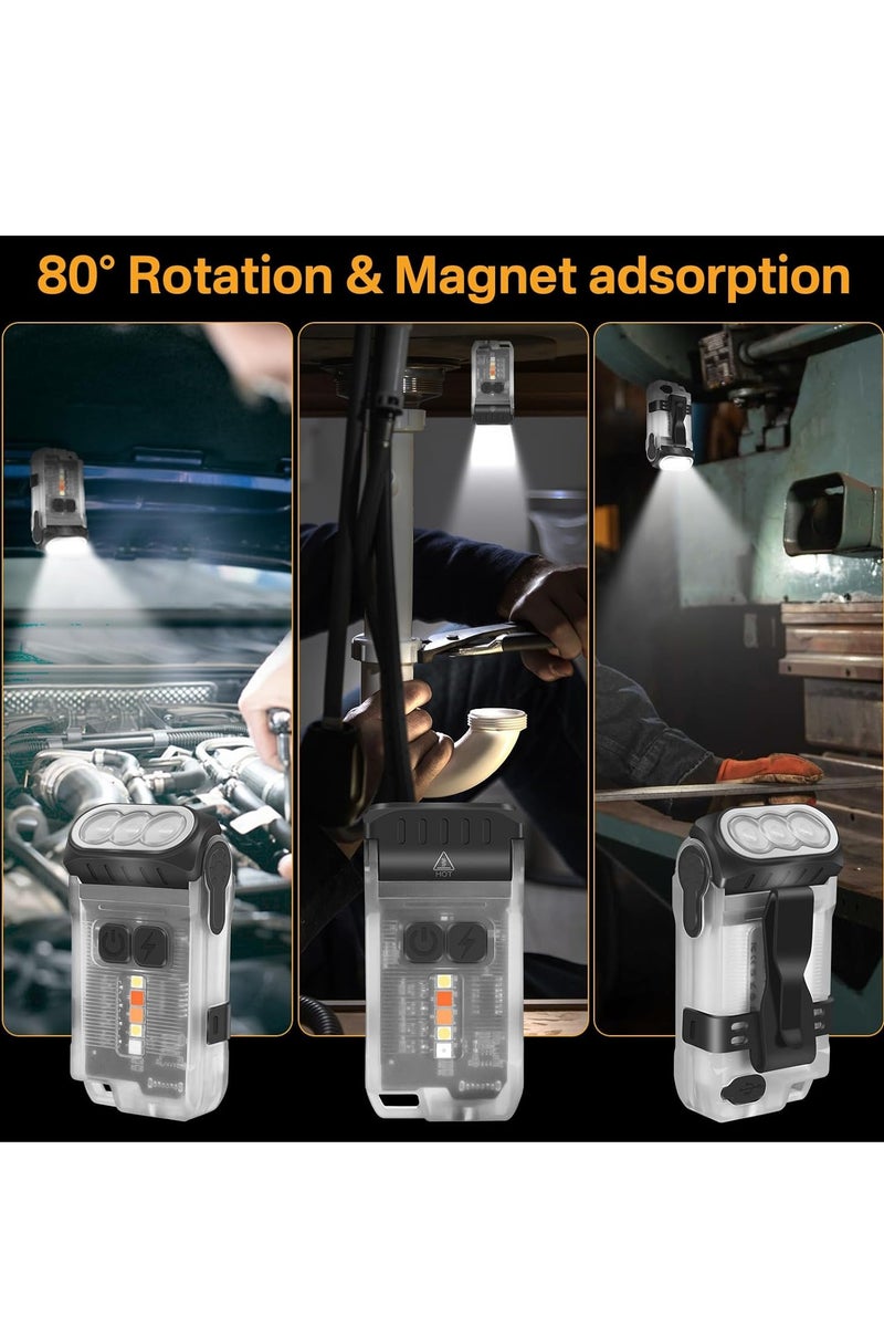 Y&D LED Small Flashlight Powerful Flashlight Super Bright with 80° Swivel Head Clip Warm White Red Blue COB Light - Mini Pocket with Keychain USB Rechargeable 10 Models IP67 Waterproof LED Flash Light with Tail Magnet - Image 4