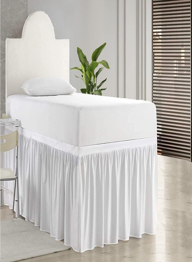 تنورة سرير من Peace Sleep Bedding، مقاس توين إكس إل - طول 32 بوصة، تنورة سرير مكشكشة مناسبة لغرف الطلاب، مصنوعة من 100% مايكروفايبر - أبيض - Image 1