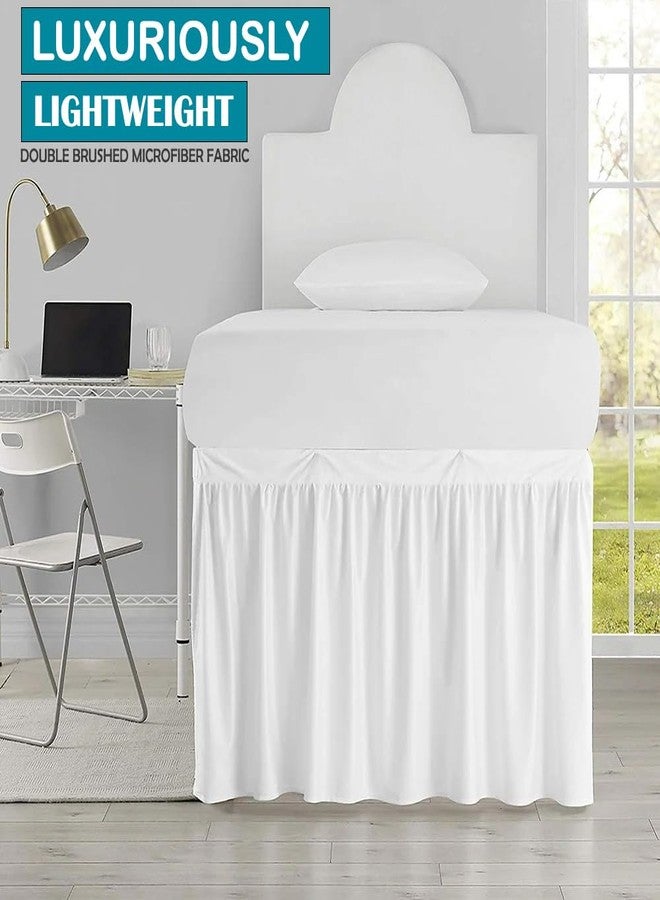 تنورة سرير من Peace Sleep Bedding، مقاس توين إكس إل - طول 32 بوصة، تنورة سرير مكشكشة مناسبة لغرف الطلاب، مصنوعة من 100% مايكروفايبر - أبيض - Image 2