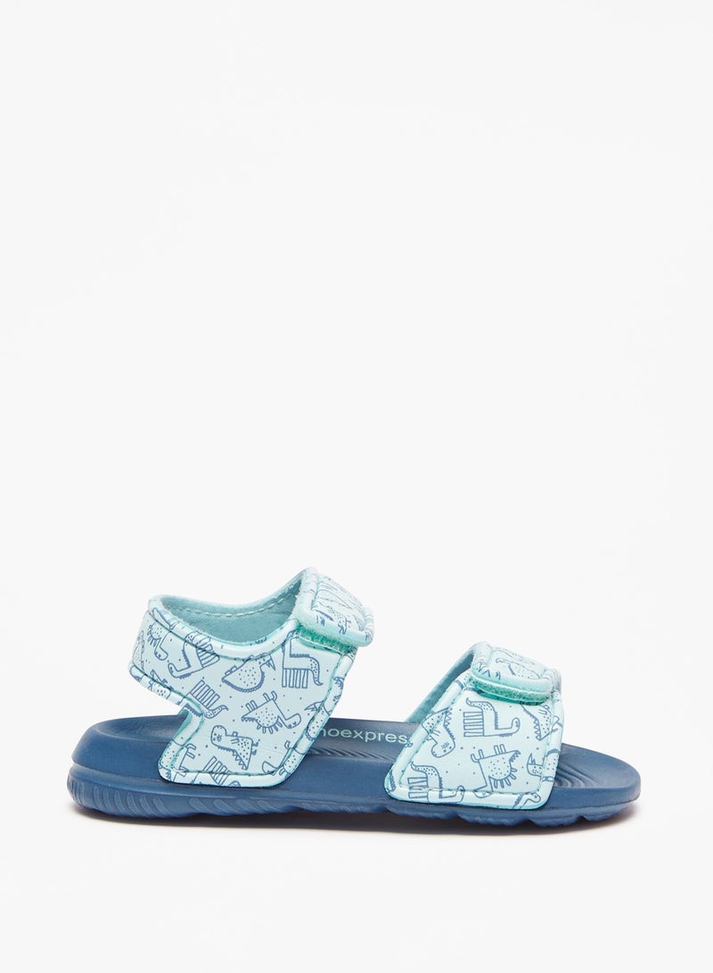 shoexpress Boys Printed Sandals with Hook and Loop Closure - Image 1