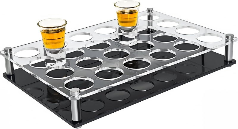 GeryVtee 24 Shot Holder Tray Acrylic Shot Tray Clear Wine Glass Organizer Wine Display Holder Cups Display Accessories for Party, Bar, Club,Hole: 1.5 Inch - Image 1