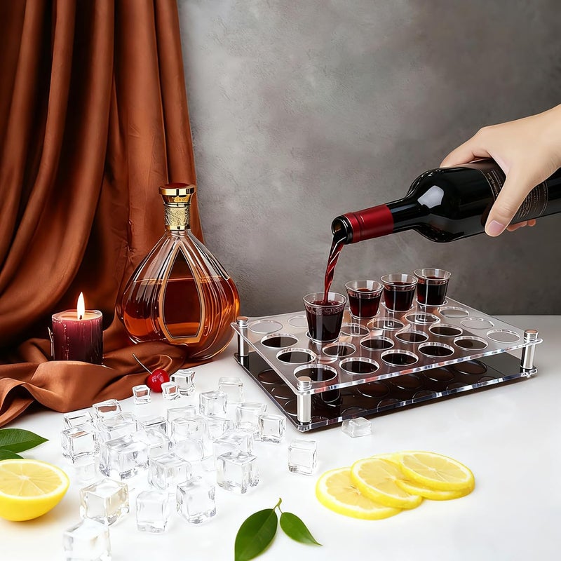 GeryVtee 24 Shot Holder Tray Acrylic Shot Tray Clear Wine Glass Organizer Wine Display Holder Cups Display Accessories for Party, Bar, Club,Hole: 1.5 Inch - Image 4