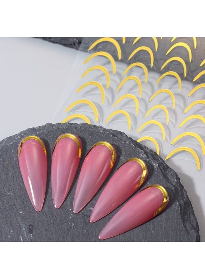 Goolsky ملصقات أظافر فرنسية ثلاثية الأبعاد - خطوط معدنية ذهبية متعرجة، ملصقات ذاتية اللصق لفن الأظافر الجل - Image 3
