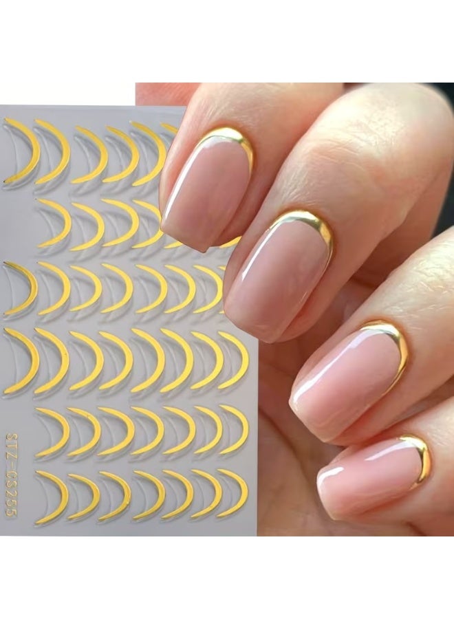 Goolsky ملصقات أظافر فرنسية ثلاثية الأبعاد - خطوط معدنية ذهبية متعرجة، ملصقات ذاتية اللصق لفن الأظافر الجل - Image 4