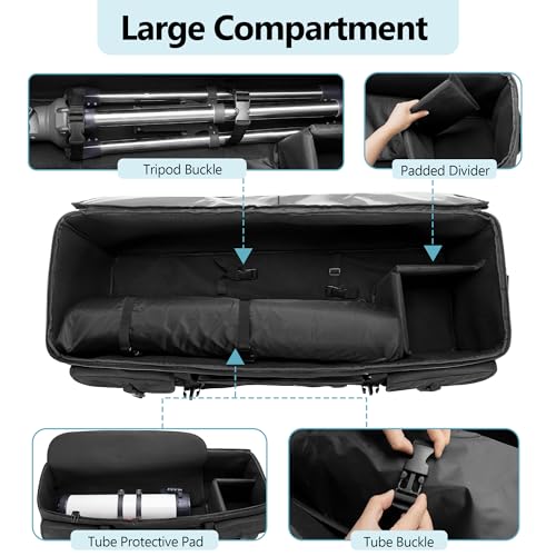 HODRANT Large Telescope Carrying Case, Soft Pad Telescope Travel Bag Compatible with Celestron Telescope, 40 inch Telescope Storage Bag with Fixed Buckles for Optical Tube & Tripod, Attached Small Bag - Image 2