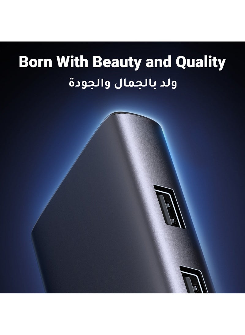 موزع تايب سي USB 7 في 1 الخيار الأمثل لمستخدمي اللابتوب والتابلت يجمع بين الأداء العالي والراحة بسرعة 10 جيجا بايت في الثانية نقل البيانات + بقوة 100 وات وشحن سريع + منفذ HDMI عالي الدقة 4K + قارئان للبطاقات - Image 5