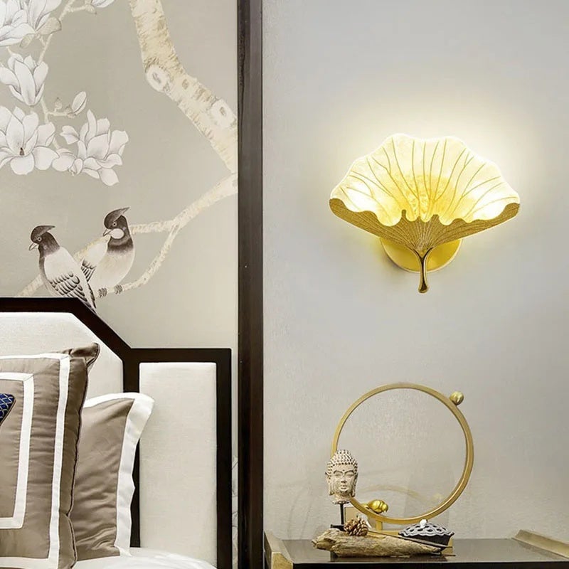 Luxury Ginkgo Copper Wall Lamp, Bedroom Living Room Background Lighting - Image 4