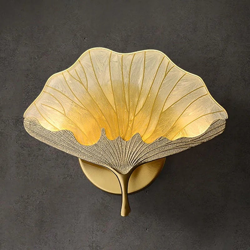 Luxury Ginkgo Copper Wall Lamp, Bedroom Living Room Background Lighting - Image 2