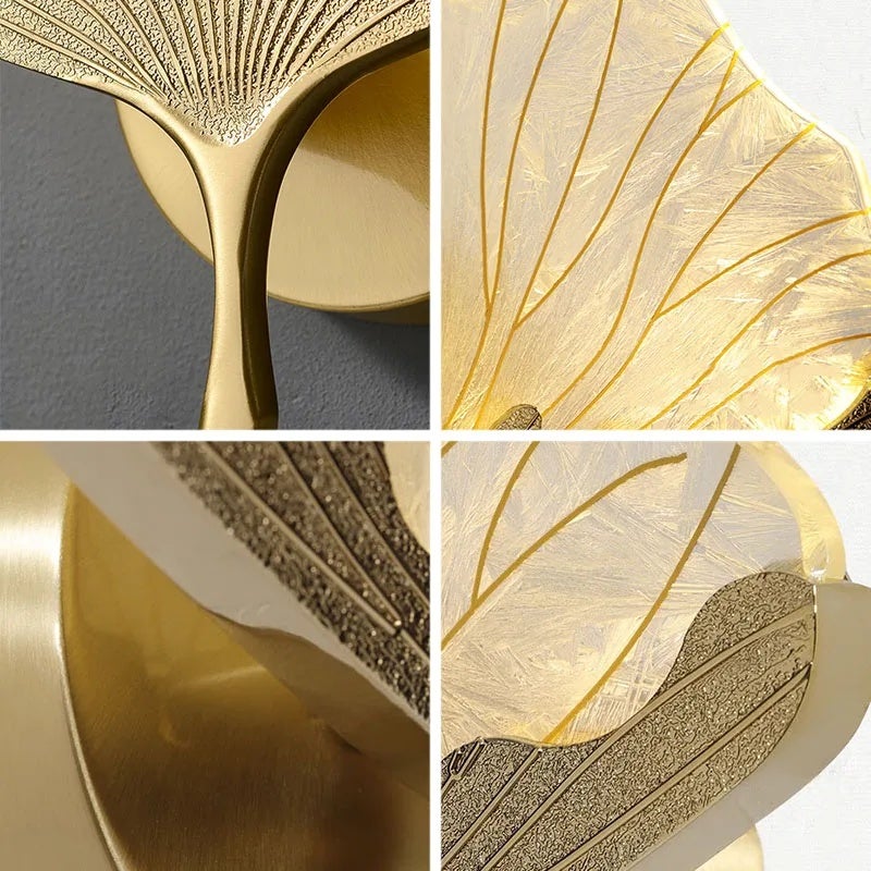 Luxury Ginkgo Copper Wall Lamp, Bedroom Living Room Background Lighting - Image 5