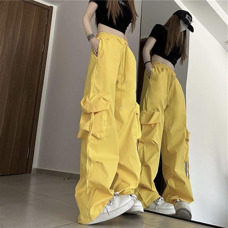Vintage Quick-Dry Work Pants High-Waist Loose-Fit Yellow - Image 1