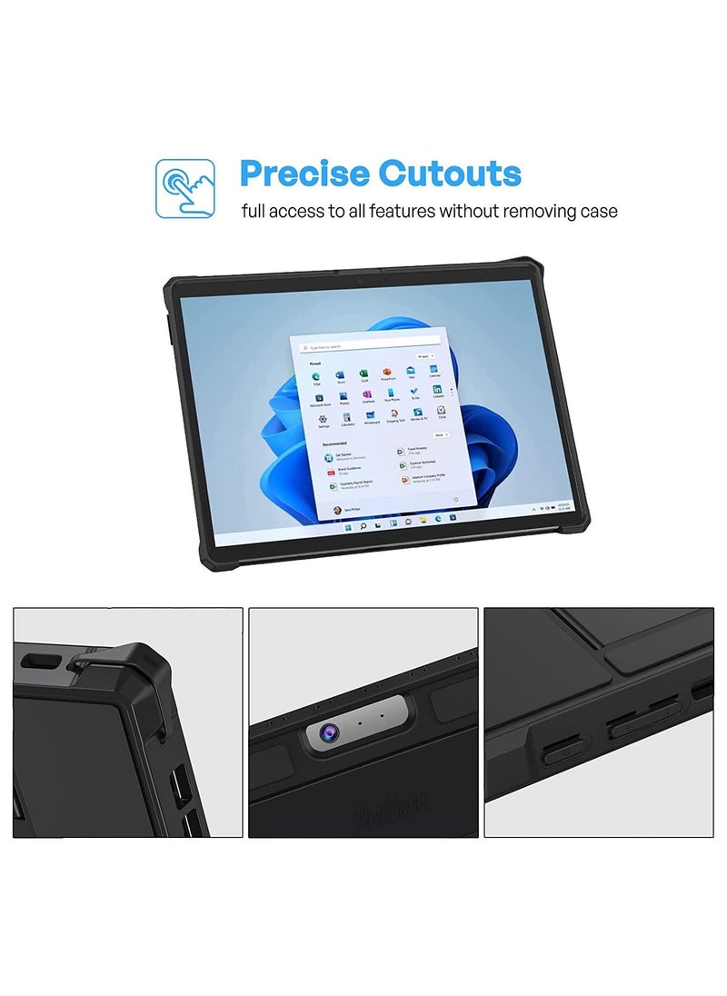 erorex - Case for Microsoft Surface Pro 8 2021, Rugged Protective Cover with Built-in Hand Strap Compatible Type Keyboard -Black - Image 1
