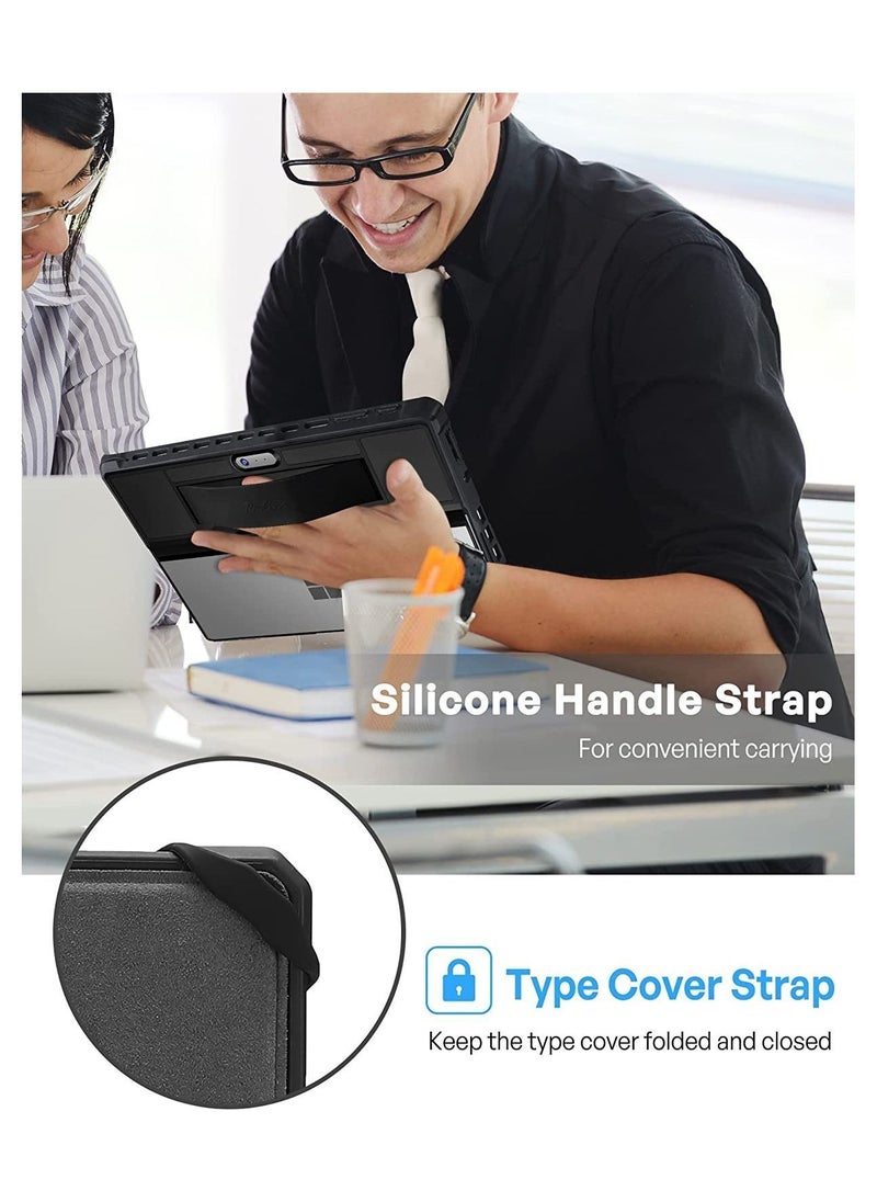 erorex - Case for Microsoft Surface Pro 8 2021, Rugged Protective Cover with Built-in Hand Strap Compatible Type Keyboard -Black - Image 1