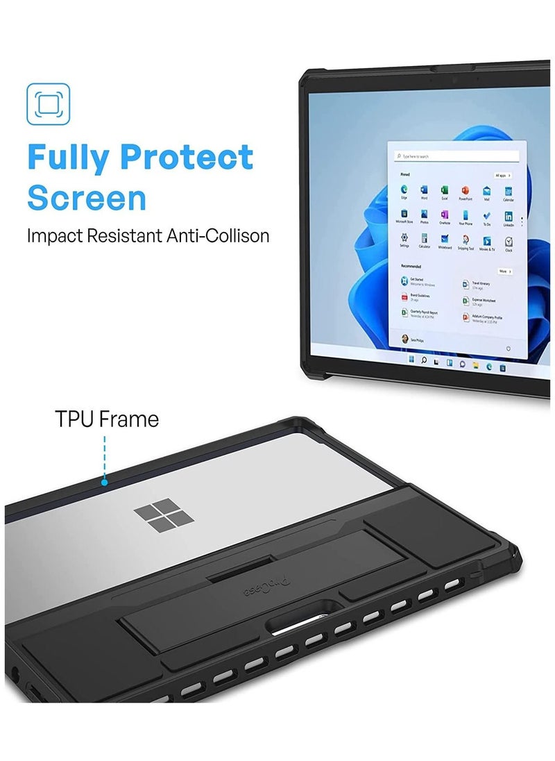 erorex - Case for Microsoft Surface Pro 8 2021, Rugged Protective Cover with Built-in Hand Strap Compatible Type Keyboard -Black - Image 1