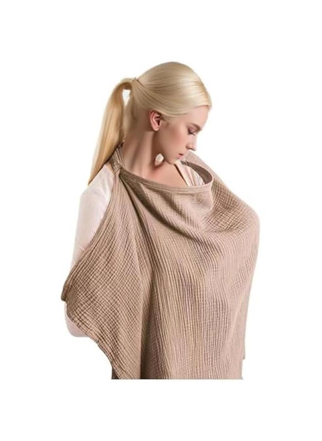 HOOKOR Muslin Nursing Cover for Breastfeeding, Breathable Privacy Nursing Covers with Arch Neckline for Hands-Free View, Soft Cotton Multi-use Adjustable Nursing Apron Cover | Carseat Cover (Brown)  - Image 1