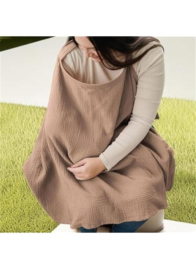 HOOKOR Muslin Nursing Cover for Breastfeeding, Breathable Privacy Nursing Covers with Arch Neckline for Hands-Free View, Soft Cotton Multi-use Adjustable Nursing Apron Cover | Carseat Cover (Brown)  - Image 2