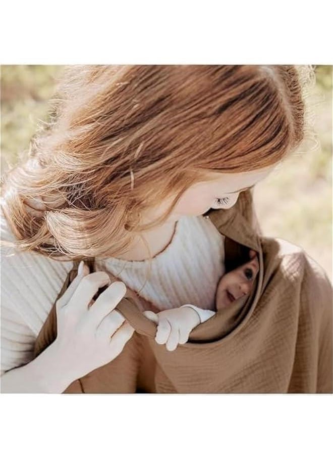 HOOKOR Muslin Nursing Cover for Breastfeeding, Breathable Privacy Nursing Covers with Arch Neckline for Hands-Free View, Soft Cotton Multi-use Adjustable Nursing Apron Cover | Carseat Cover (Brown)  - Image 3