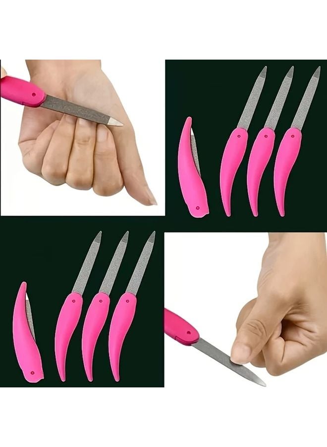 ملف أظافر وردي 5 في 1 على شكل طائر قابل للطي من الفولاذ المقاوم للصدأ - قابل لإعادة الاستخدام، قابل للغسل، سهل الحمل - Image 3