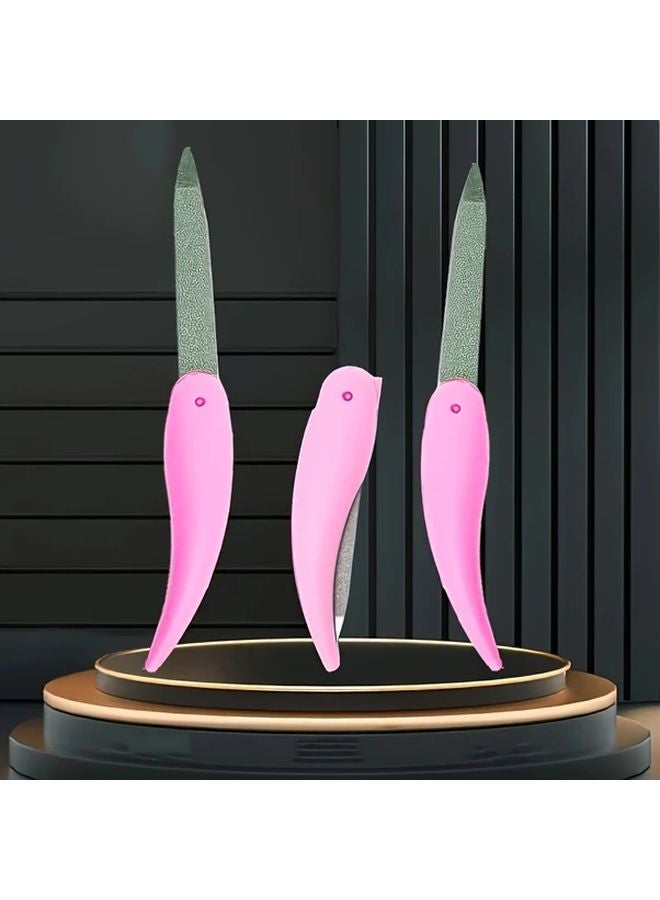 ملف أظافر وردي 5 في 1 على شكل طائر قابل للطي من الفولاذ المقاوم للصدأ - قابل لإعادة الاستخدام، قابل للغسل، سهل الحمل - Image 4