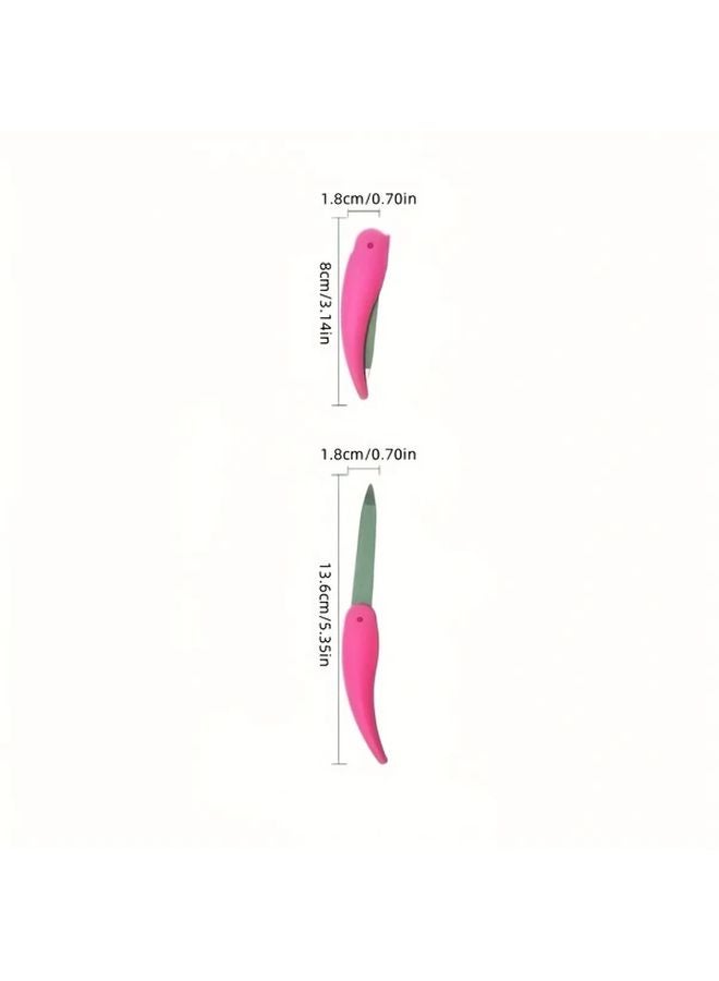 ملف أظافر وردي 5 في 1 على شكل طائر قابل للطي من الفولاذ المقاوم للصدأ - قابل لإعادة الاستخدام، قابل للغسل، سهل الحمل - Image 5