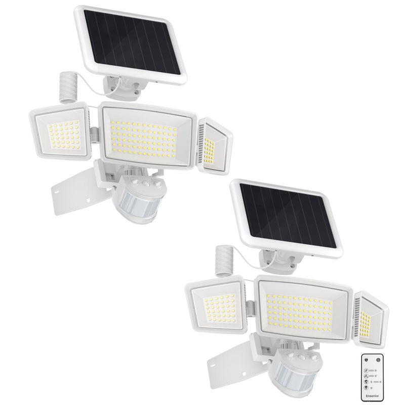 Ensenior Solar Security Light, Wide Beam Flood Light 6500K Super Bright for Driveway Backyard Garden, Remote Control Weather-Resistant Long-Lasting Exterior Lighting, 1800LM High Lumen, White, 2-Pack - Image 1