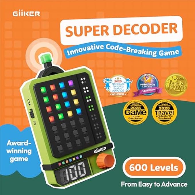 SUPER DECODER, 600-LEVEL CODE CRAKING PUZZLE GAME FOR 1-2 PLAYERS, BRAIN TRAINING HANDHELD GAMES FOR KIDS AND ADULTS, TRAVEL ROAD TRIP GAME - BIRTHDAY GIFT FOR BOYS & GIRLS - Image 2
