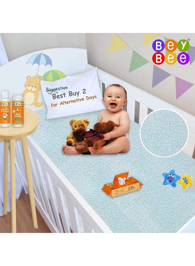 BeyBee Instadry Anti-Piling Fleece Extra Absorbent Quick Dry Sheet for New Born Babies, Cotton Bed Protector Mattress, Reusable Waterproof Baby Cot Sheet for Toddler Infant, Small Size 50x70cm, Blue  - Image 2