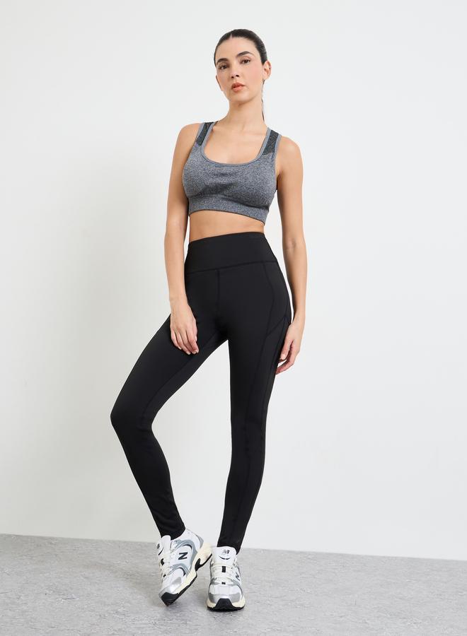 Styli Active Grey Seamless Tear Drop Back Peep Sports Bra - Image 2