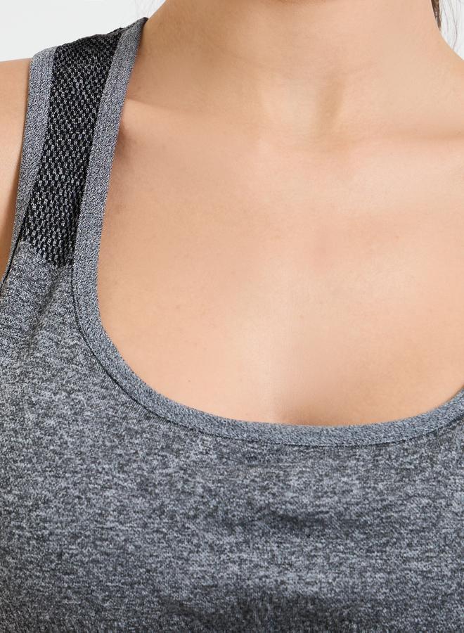 Styli Active Grey Seamless Tear Drop Back Peep Sports Bra - Image 3