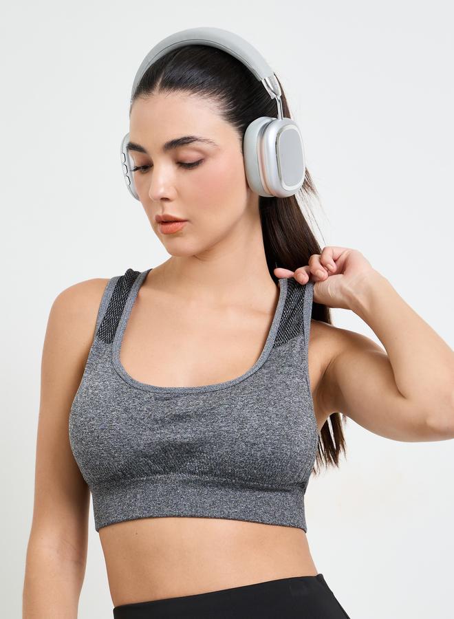 Styli Active Grey Seamless Tear Drop Back Peep Sports Bra - Image 1