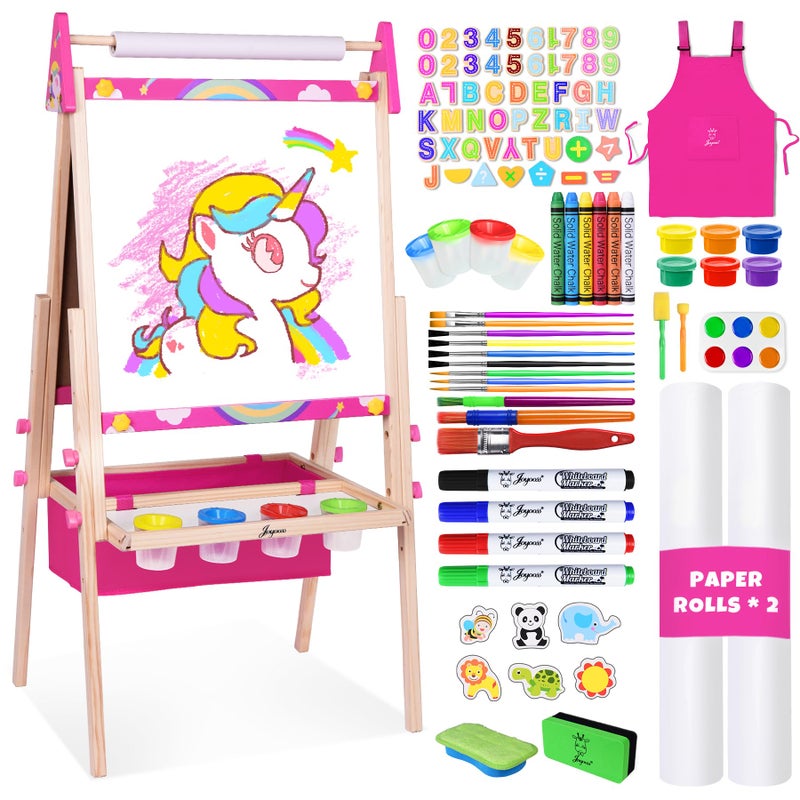 Joyooss Art Easel for Kids  Toddlers Adjustable Painting Station  Wooden Easel with Whiteboard  Chalkboard for Ages 412