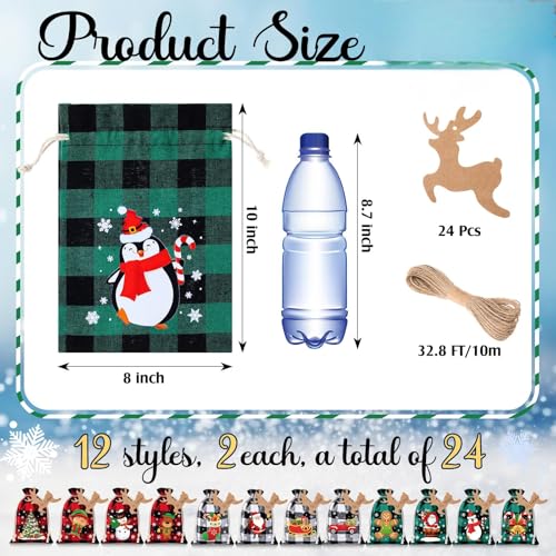 Shappy 24 Pcs Christmas Burlap Gift Bags Small Treat Goody Bags with Drawstrings for Christmas Featuring 12 Designs for Xmas and New Year Party Favors and SuppliesStylish Style10 x 8 Inch - Image 3