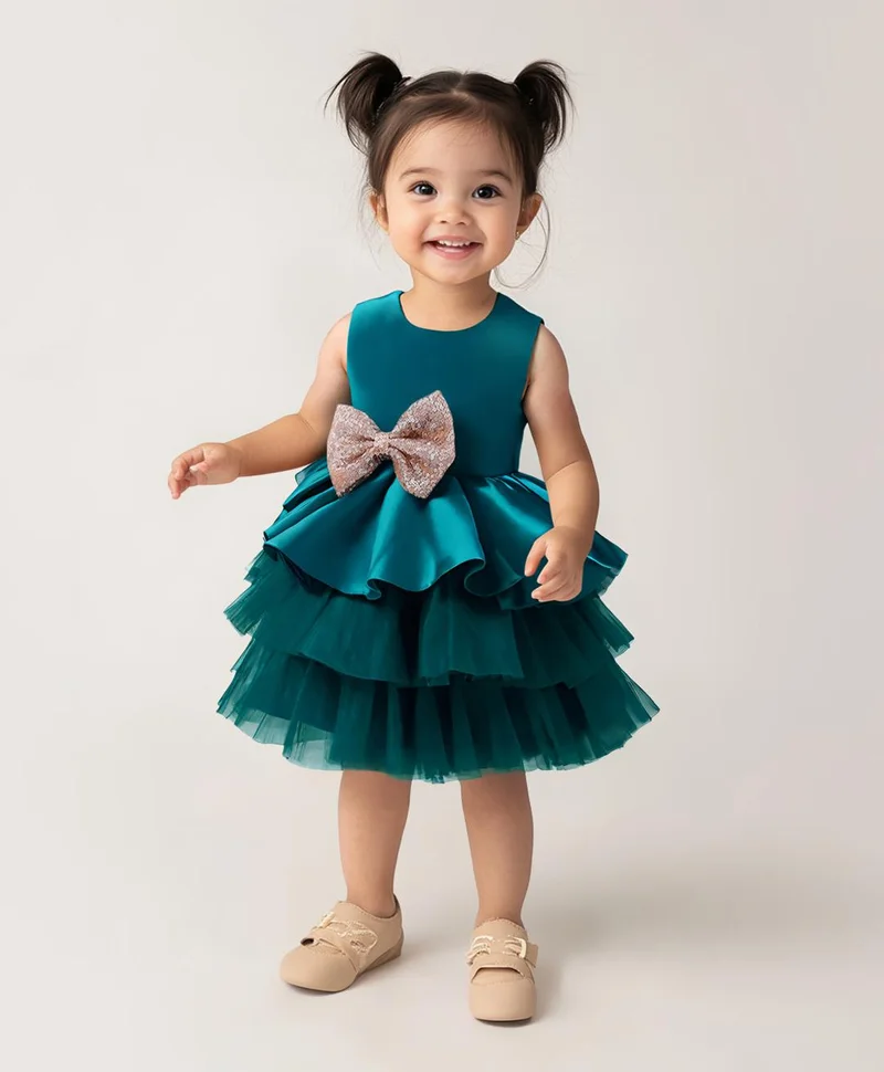 مارك وميا فستان حفلات مارك وميا بطبقات مزينة بفيونكة - أخضر