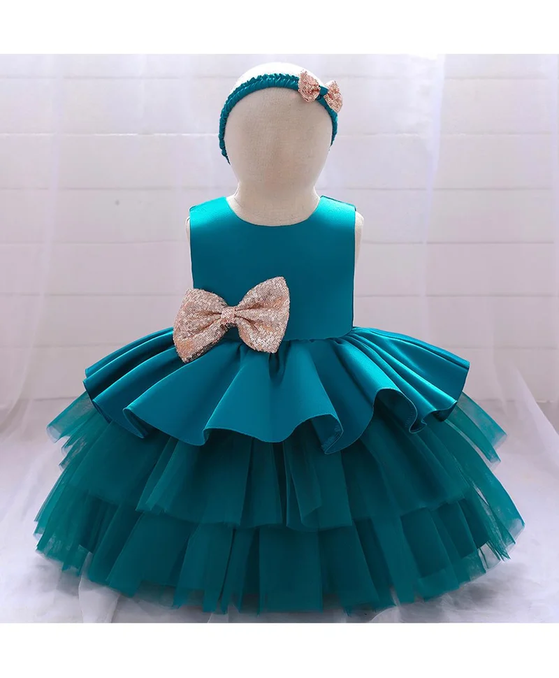 مارك وميا فستان حفلات مارك وميا بطبقات مزينة بفيونكة - أخضر