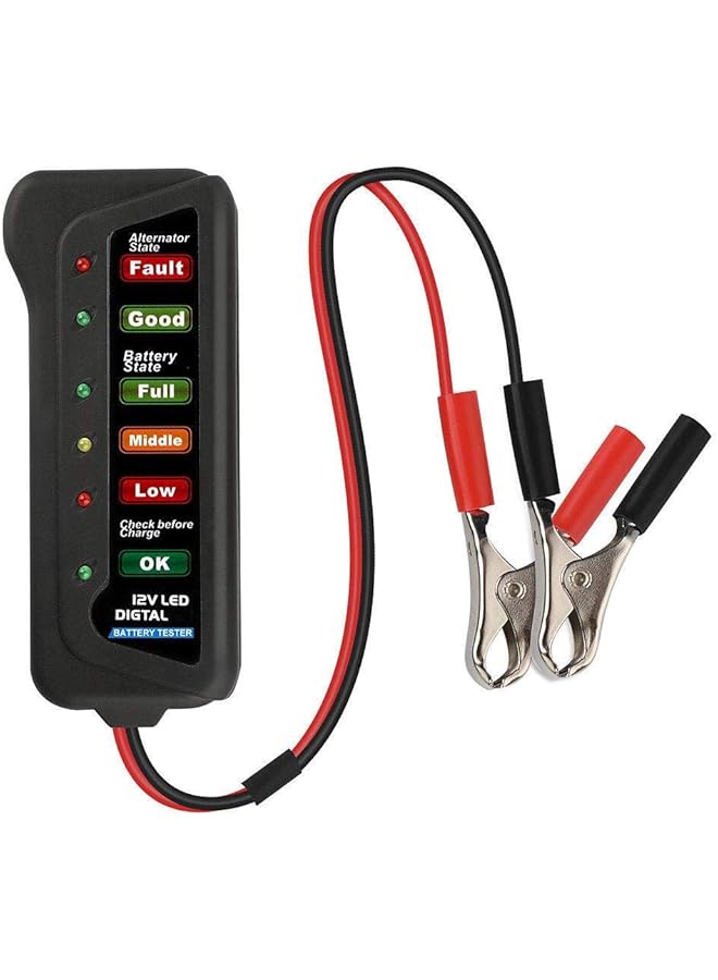 الكبريت جهاز فحص بطارية السيارة الرقمي 12 فولت، مزود بـ 6 مصابيح LED لعرض بطاريات السيارات والدراجات النارية - Image 1