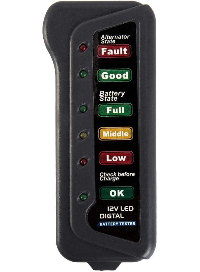 الكبريت جهاز فحص بطارية السيارة الرقمي 12 فولت، مزود بـ 6 مصابيح LED لعرض بطاريات السيارات والدراجات النارية - Image 2