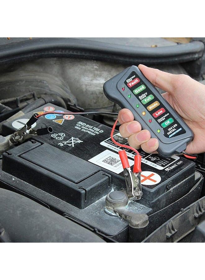 الكبريت جهاز فحص بطارية السيارة الرقمي 12 فولت، مزود بـ 6 مصابيح LED لعرض بطاريات السيارات والدراجات النارية - Image 5