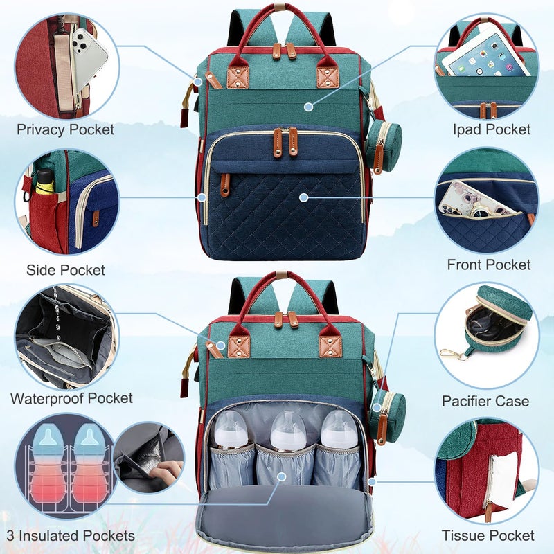 SHITIESHOU Diaper Bag Backpack Baby Bag, Baby Girl Boy Diaper Bag for Dad Mom with Pad, 16 Pockets, Pacifier Case, Large Diaper Bags Unisex for Travel (Colorful) - Image 3