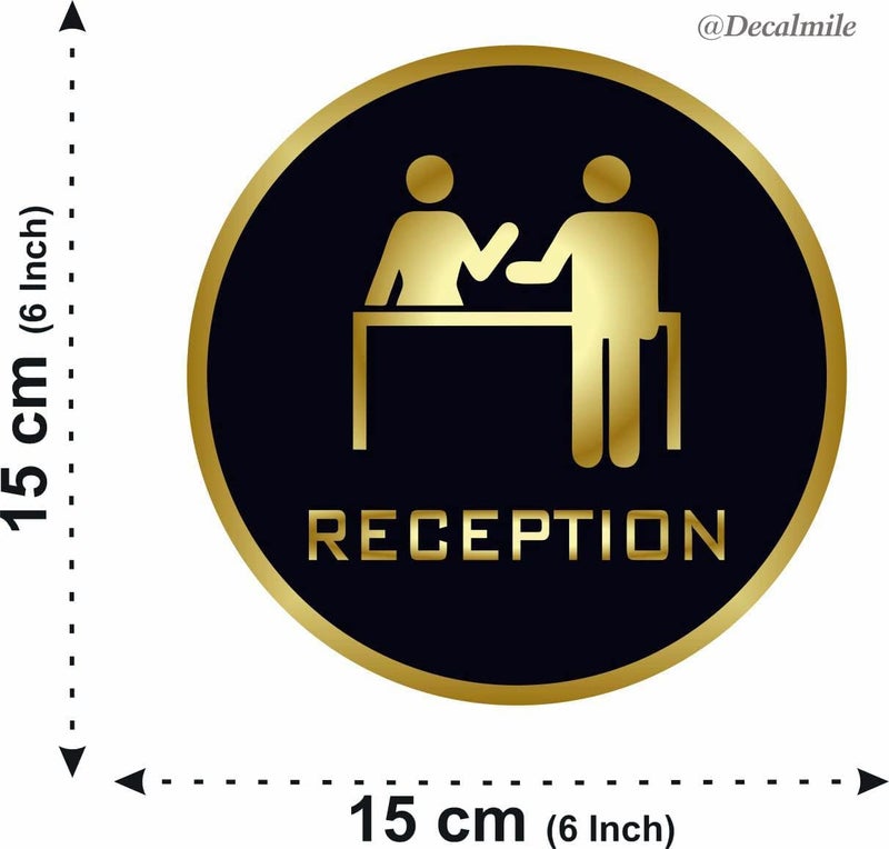 BerryBox Black Golden Stickers For Glass Doors For Office, Stores, Cafe, Hotel, Restaurant, Business & Shop, Self-Adhesive, Acrylic Signage (Reception, Black Gold) - Image 2