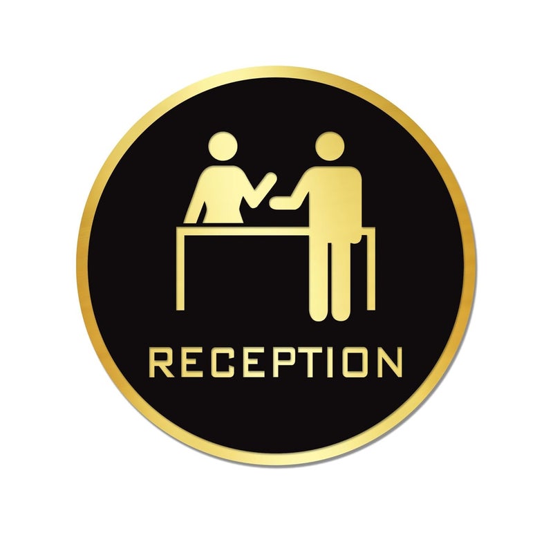 BerryBox Black Golden Stickers For Glass Doors For Office, Stores, Cafe, Hotel, Restaurant, Business & Shop, Self-Adhesive, Acrylic Signage (Reception, Black Gold) - Image 1