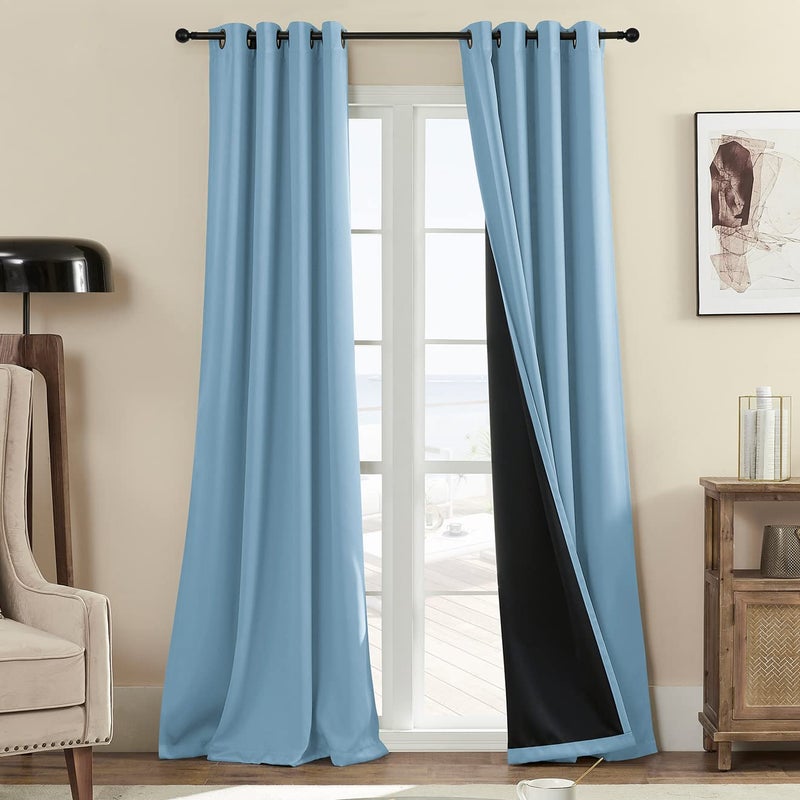 Rutterllow 100 Blackout Curtains 84 Inches Long Heat and Full Light Blocking Drapes for Nursery Thermal Insulated Window Treatment Drapes for Dining Room 2 PanelsHaze Blue52x84inch