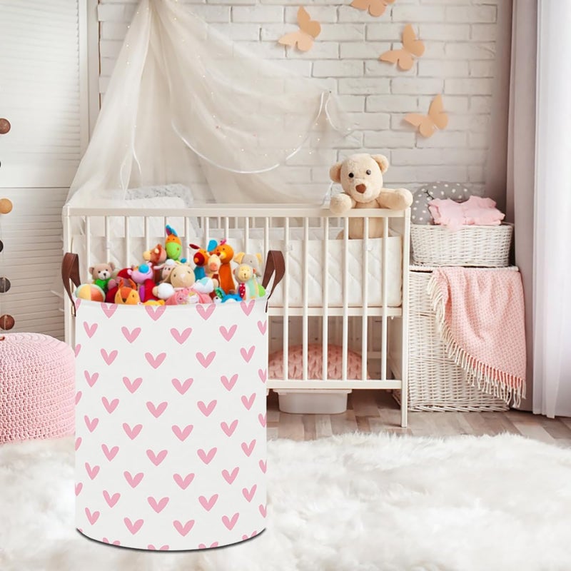 HKEC 19.7" Pink Cute Heart Laundry Basket,Kids Dirty Clothes Hamper,Waterproof Toys Storage Bin,Room Decor,Gift Baskets,Baby Nursery Hamper(Pink Heart) - Image 4