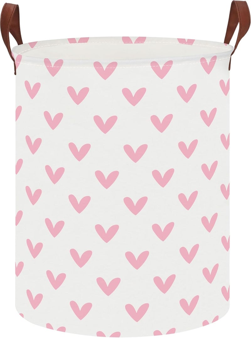 HKEC 19.7" Pink Cute Heart Laundry Basket,Kids Dirty Clothes Hamper,Waterproof Toys Storage Bin,Room Decor,Gift Baskets,Baby Nursery Hamper(Pink Heart) - Image 1