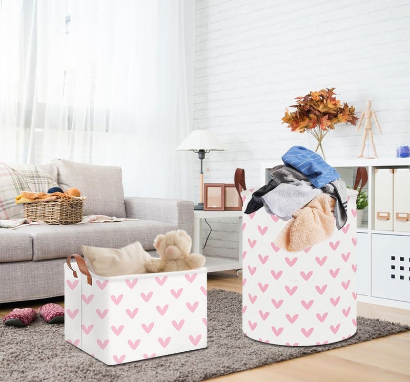 HKEC 19.7" Pink Cute Heart Laundry Basket,Kids Dirty Clothes Hamper,Waterproof Toys Storage Bin,Room Decor,Gift Baskets,Baby Nursery Hamper(Pink Heart) - Image 2