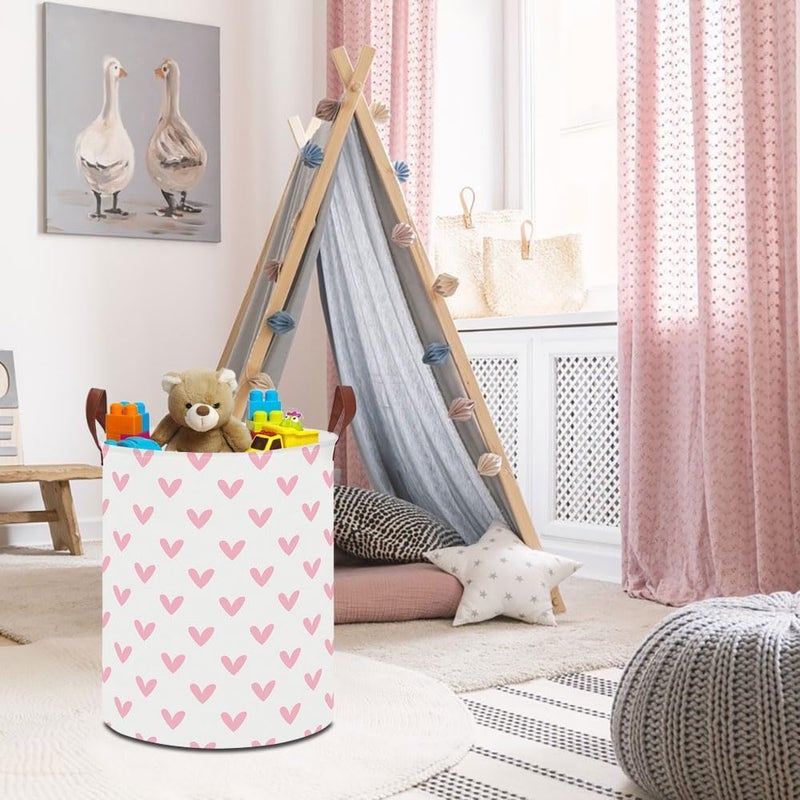 HKEC 19.7" Pink Cute Heart Laundry Basket,Kids Dirty Clothes Hamper,Waterproof Toys Storage Bin,Room Decor,Gift Baskets,Baby Nursery Hamper(Pink Heart) - Image 3