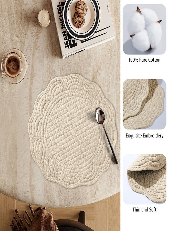 MINUPWELL 6 PC Quilted Placemats, 14" Extra Large Cotton Placemats Set of 6, 100% Cotton Fabric Washable Cloth Table Mats for Kitchen & Dining Table - Soft &Easy Clean(Flax, Round) - Image 2